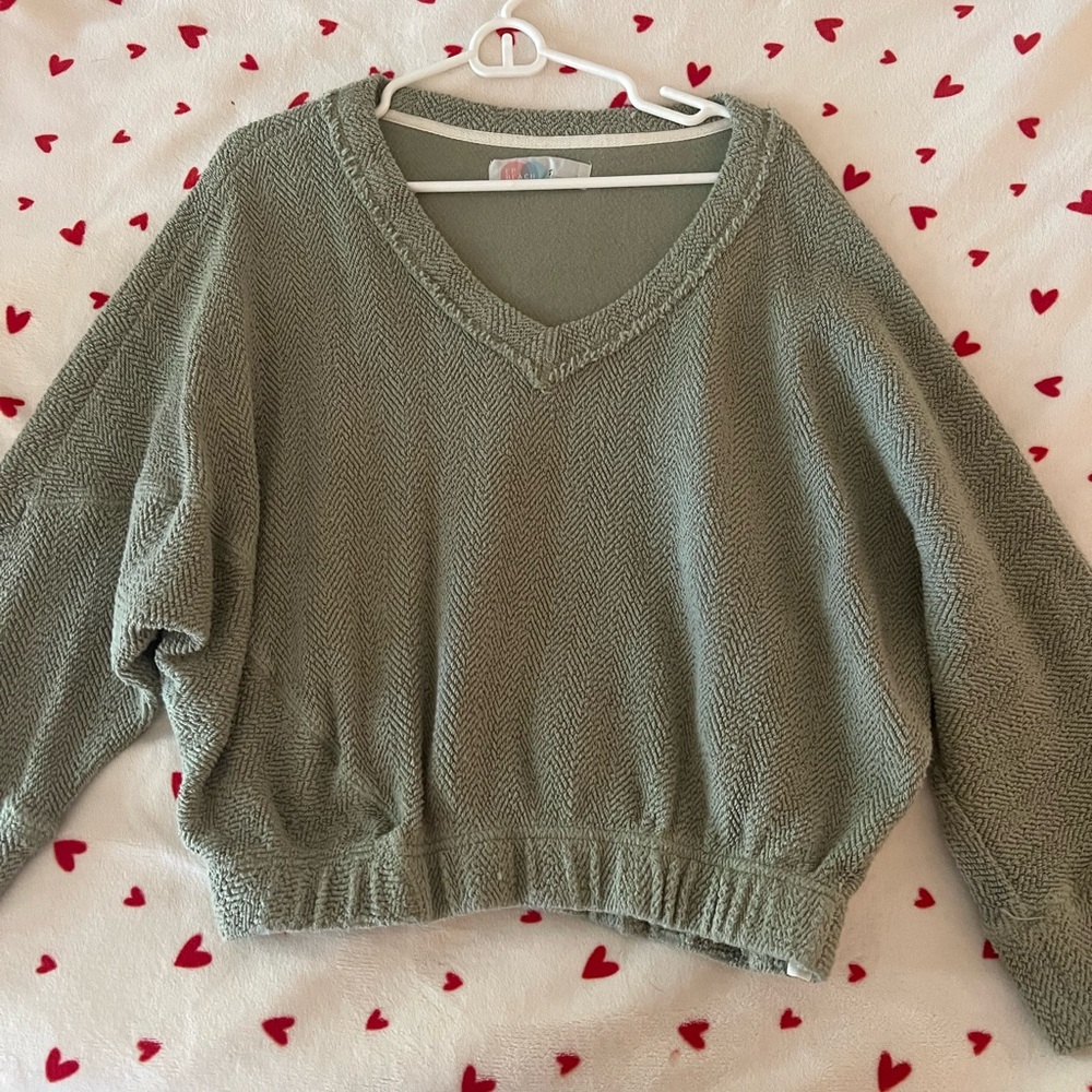 Green Free People V Neck Sweater xs